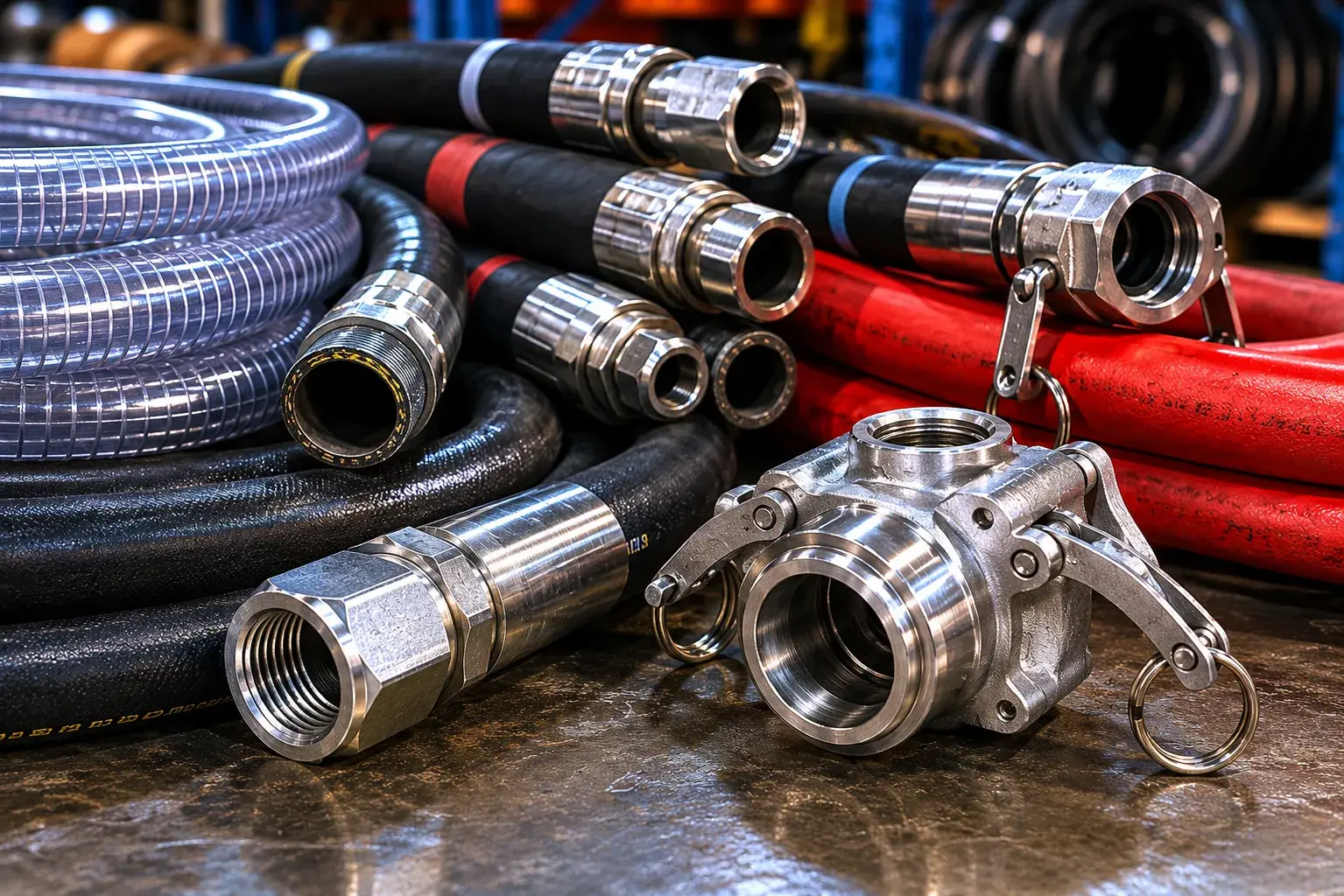 Industrial hoses and couplings for plant use